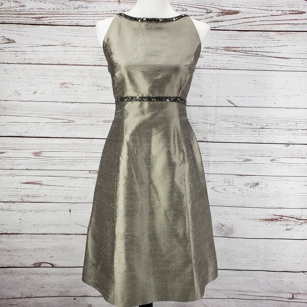 Jones New York Women's 100%Silk Beaded Sleeveless Cocktail Evening Dress 8